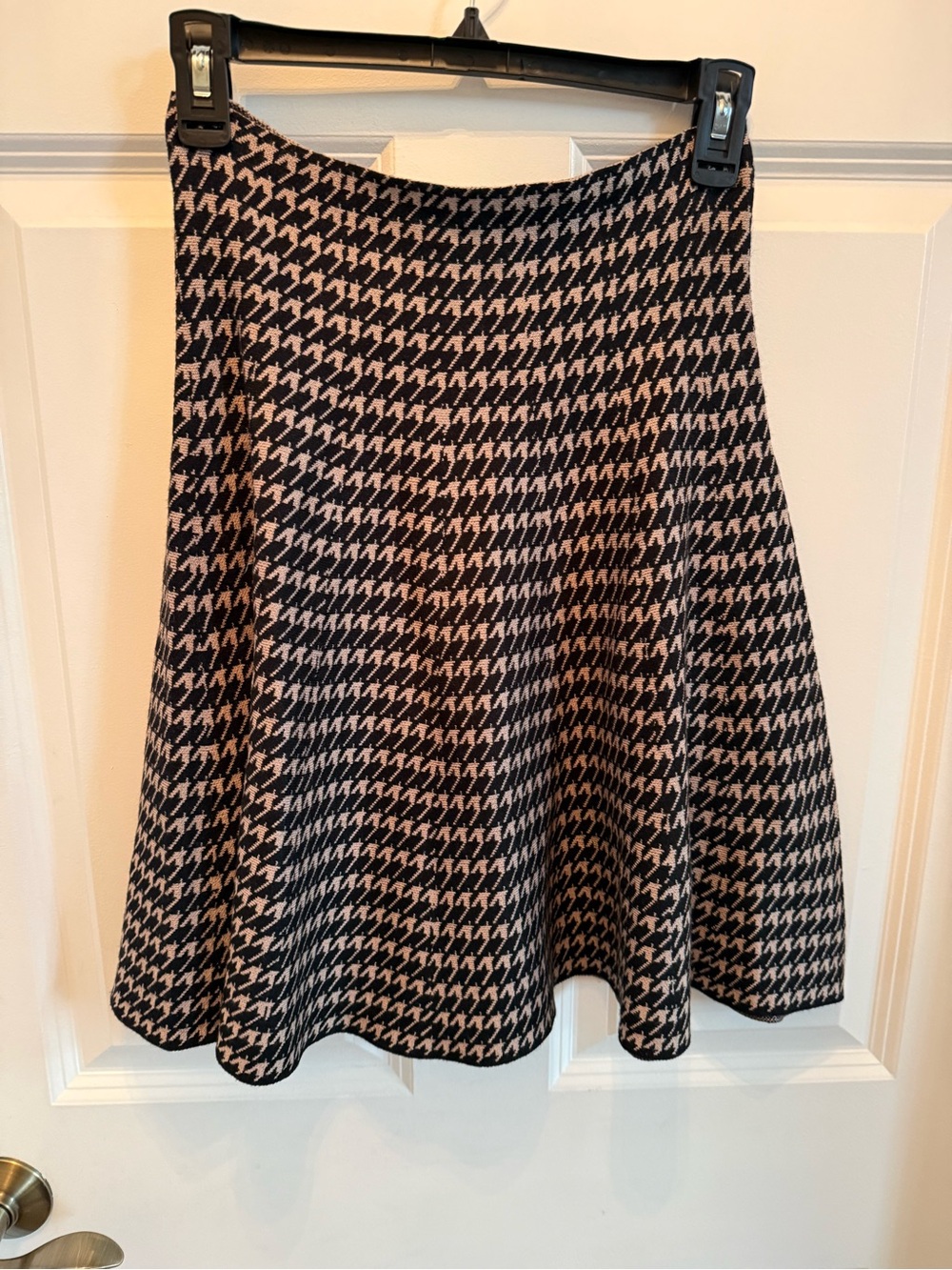 Max Studio Black and Pink Houndstooth Circle Skirt